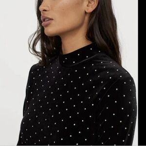 Velour Studded Mock Neck Black Dress